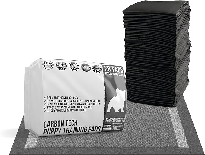 Bulldoglogy Carbon Black Puppy Pads with Adhesive Tape - Large (50-count)