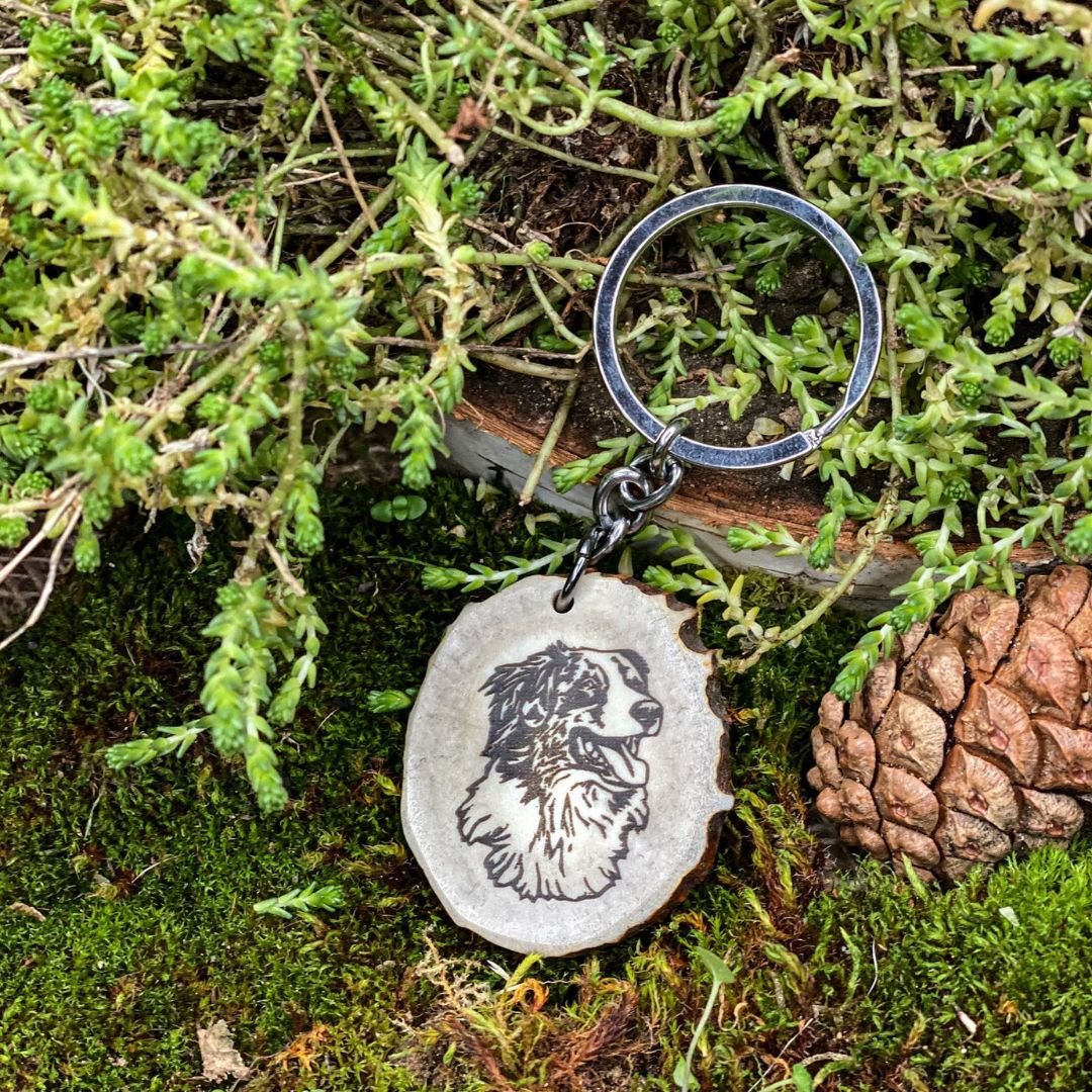 Border Collie antler key fob