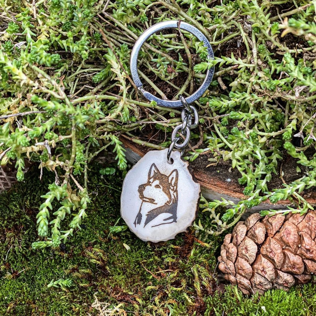 Siberian Husky antler key fob