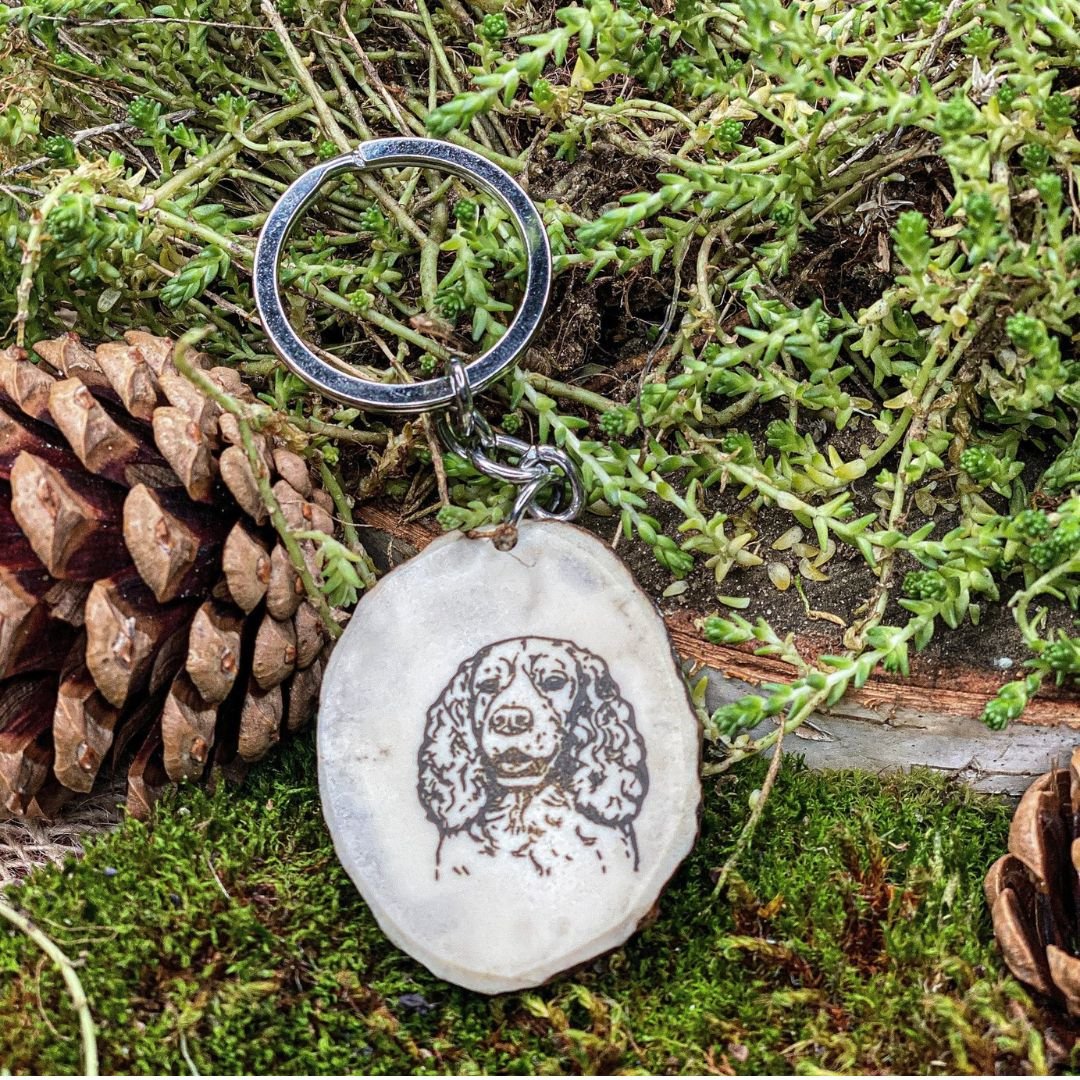 Cocker spaniel antler key fob