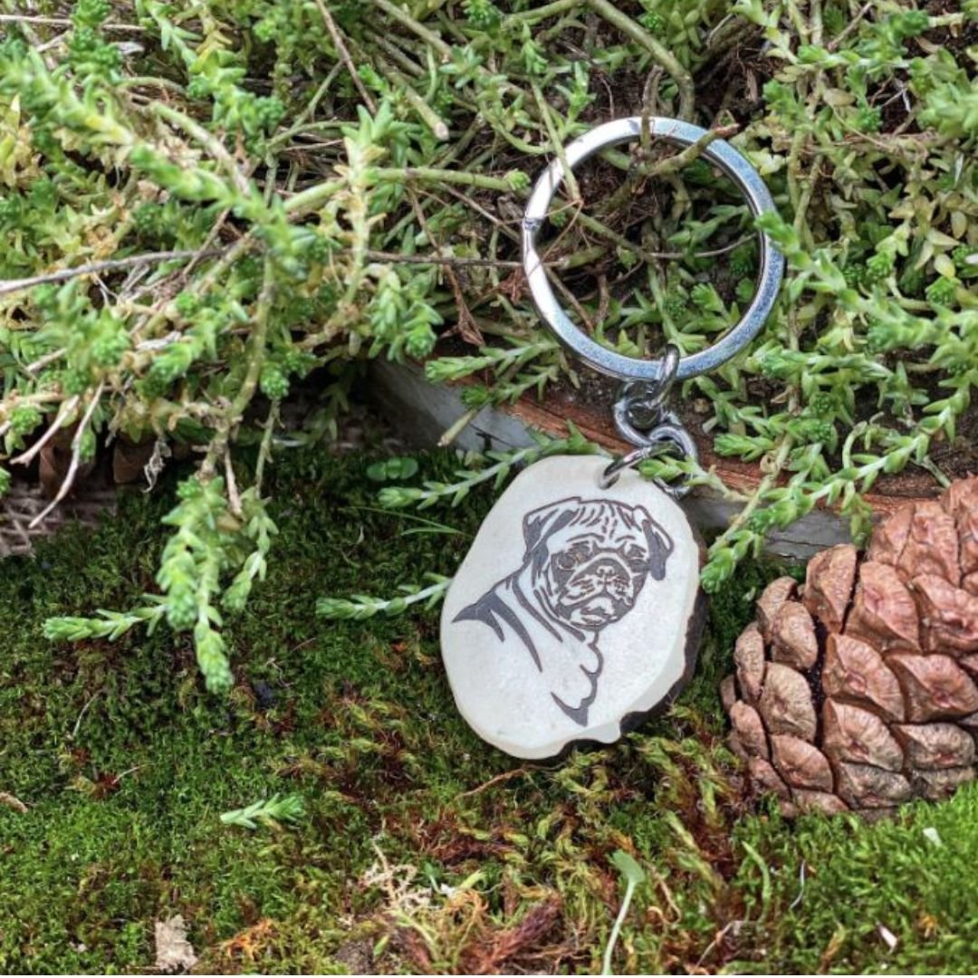Pug antler key fob