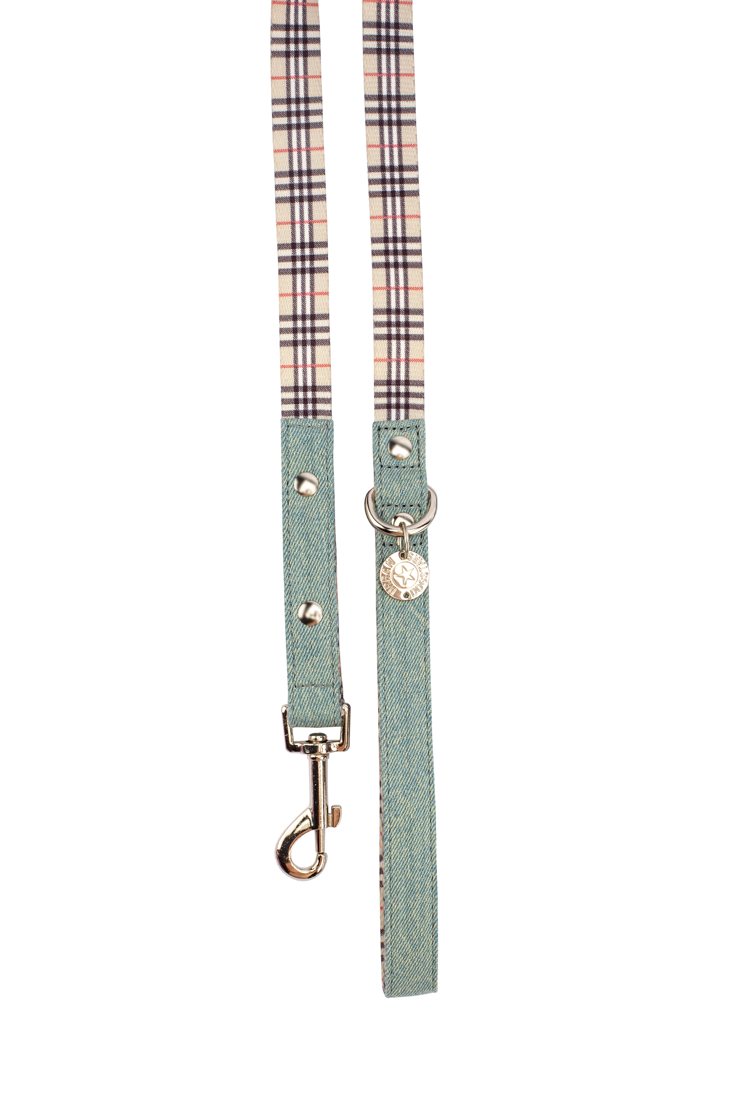 Swag Leash - Denim & Beige Plaid