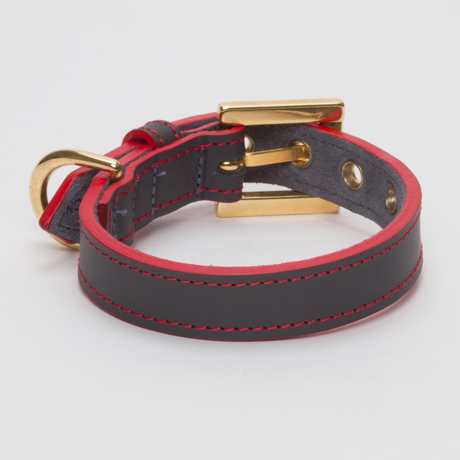 Luxury Leather Collar in Grey with Red Edge Dye Puppies, Toy & Small Dogs