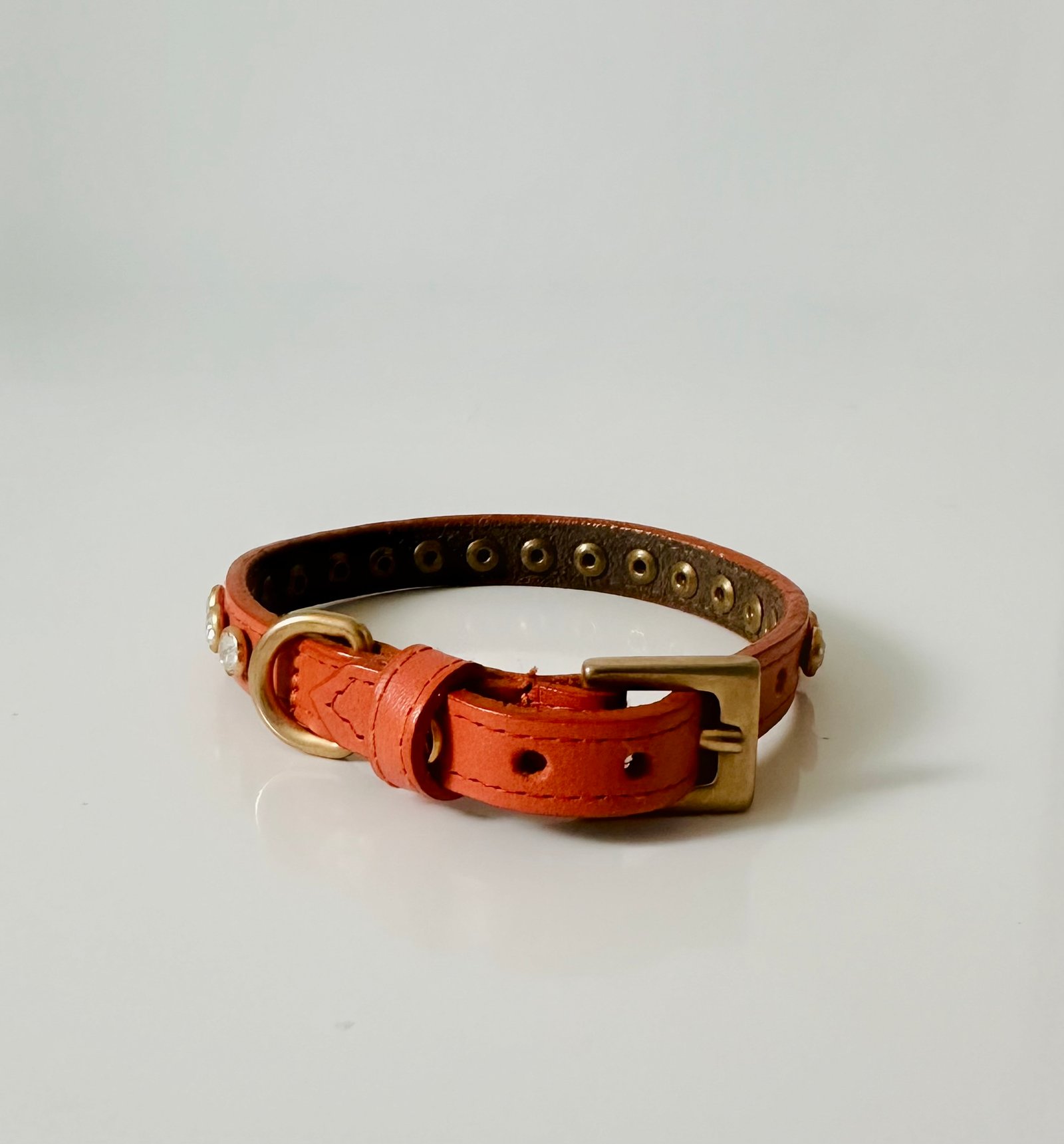 Luxury Swarovski-Embellished Orange Leather Collar for Toy and Small dogs