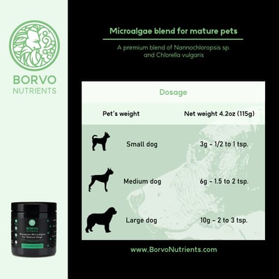 Chlorella For Dogs - Borvo Nutrients Microalgae Blend for Mature Dogs