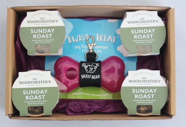 Pink Dispenser Combo Box With 4 Pots of Sunday Roast Treats