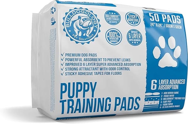 Bulldogology Dog Puppy Pads (24x24) Large Pee Pads for Dogs (50-Count, White)
