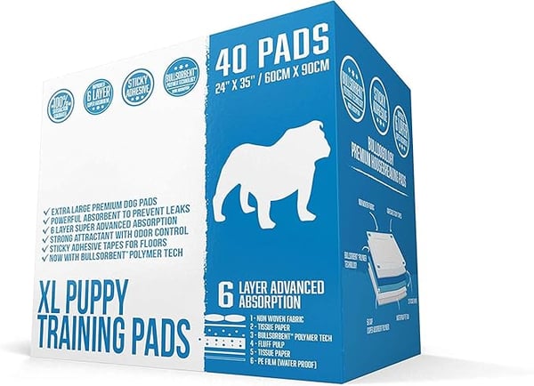 Bulldogology Puppy Pee Pads XL with Adhesive Sticky Tape (40-Count, White)