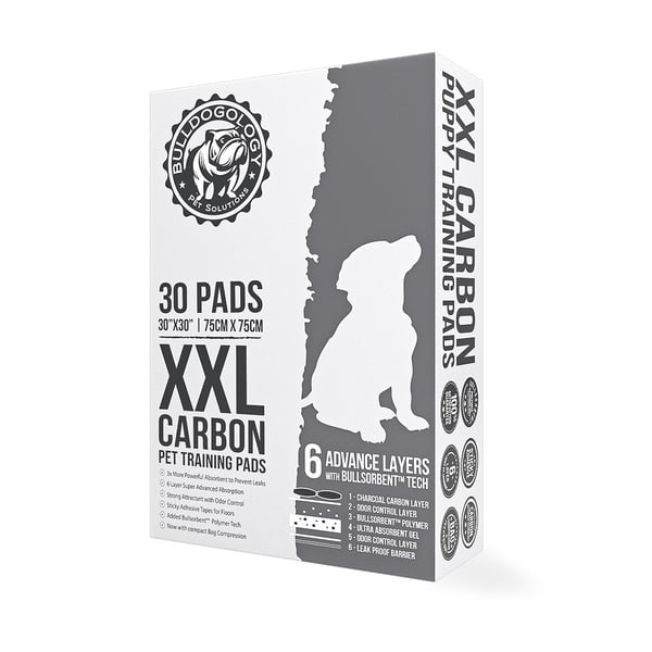 Bulldogology Aktivkohle XXL Welpen-Pee-Pads für Hunde Welpen-Pee-Pads mit Klebestreifen