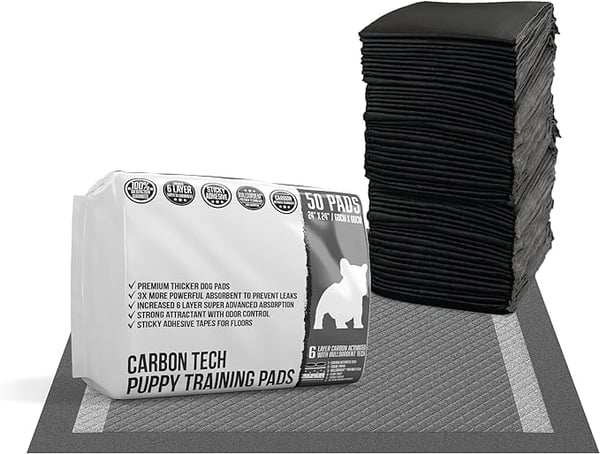 Bulldoglogy Carbon Black Puppy Pads with Adhesive Tape (50-Count)