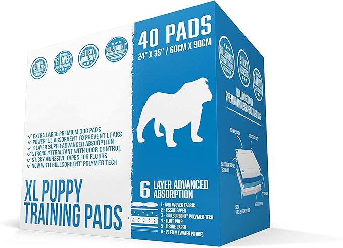 Bulldogology Puppy Pee Pads XL with Adhesive Sticky Tape (40-Count, White)