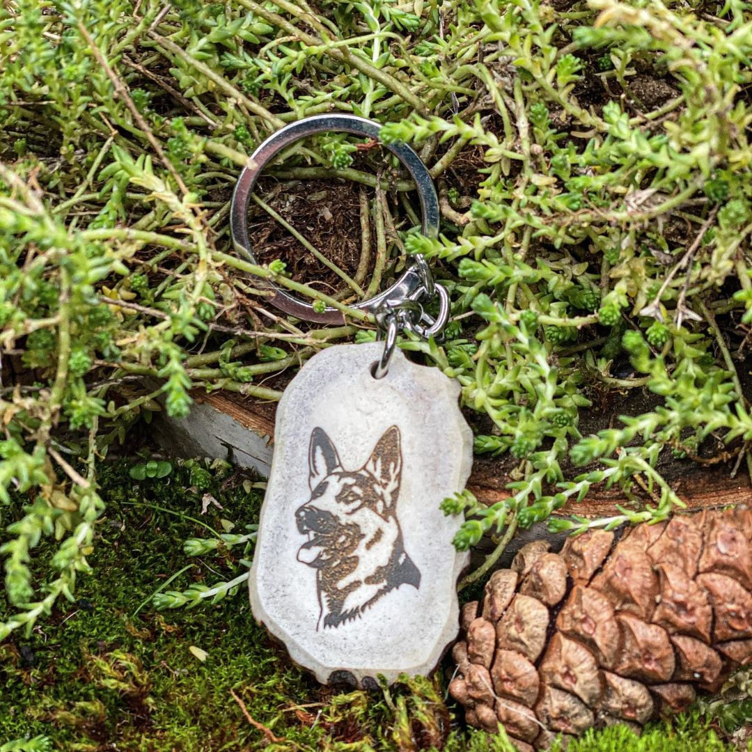 German Shepherd antler key fob