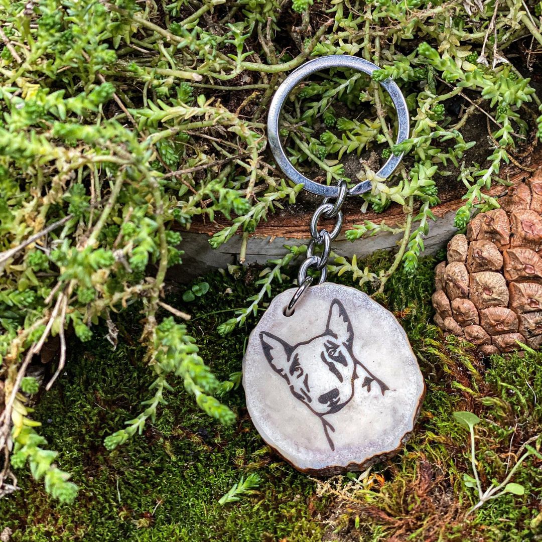 Bull terrier antler key fob