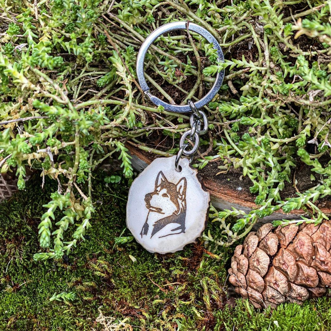 Siberian Husky antler key fob