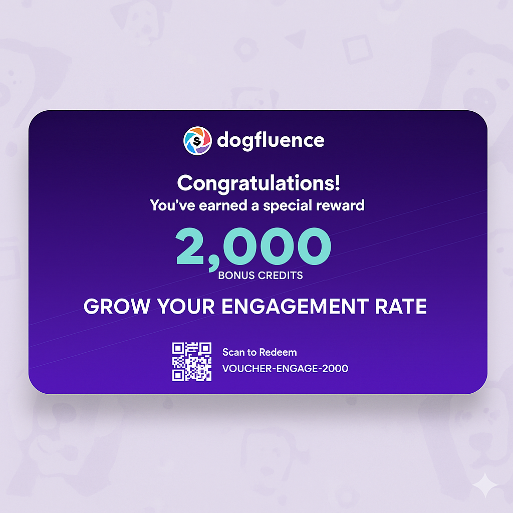 Help us launch Dogfluence v2 next week and get 2,000 bonuscredits to boost your engagement! 🚀🐶