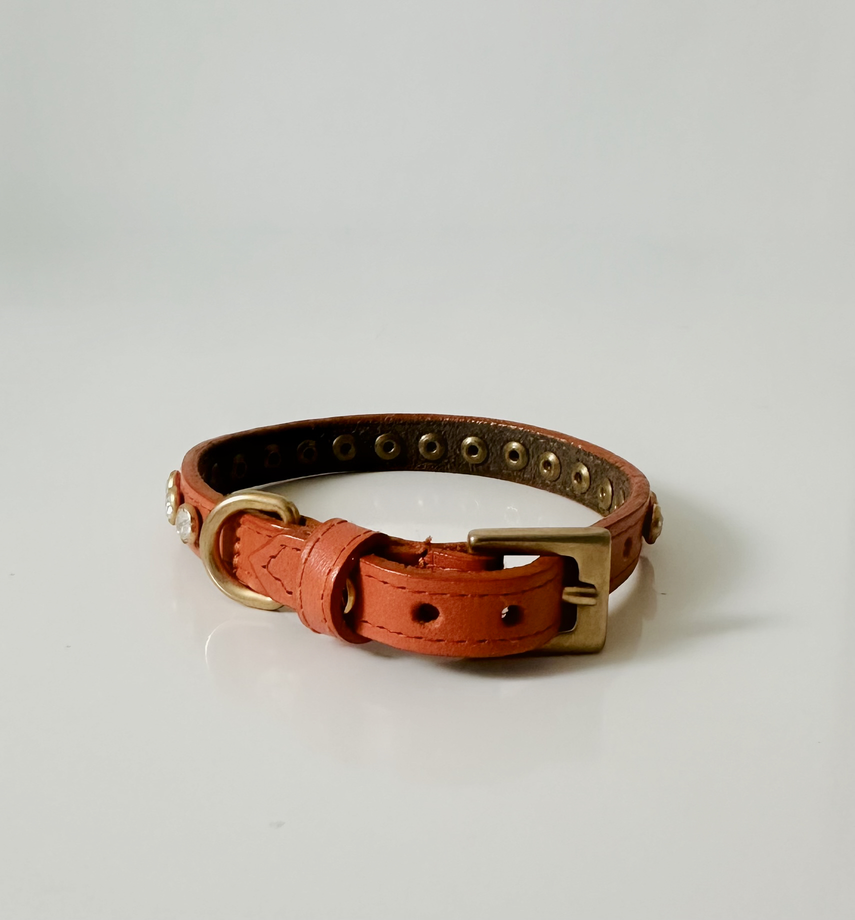 Luxury Swarovski-Embellished Orange Leather Collar for Toy and Small dogs