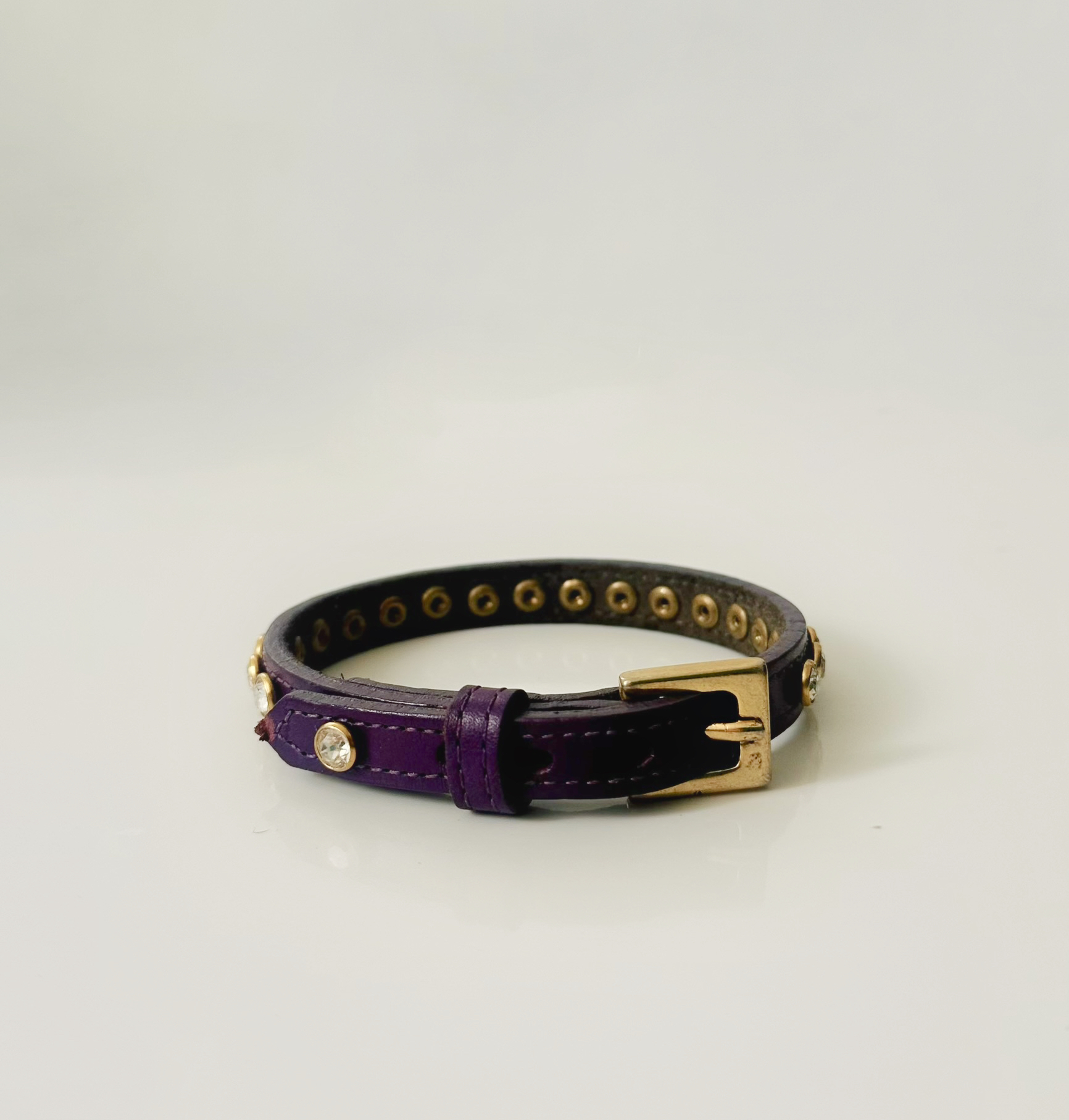 Luxury Swarovski-Embellished Purple Leather Collar.
