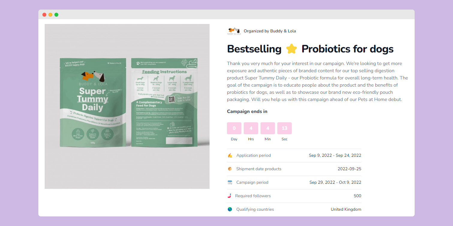 Buddy & Lola campaign on Dogfluence.com